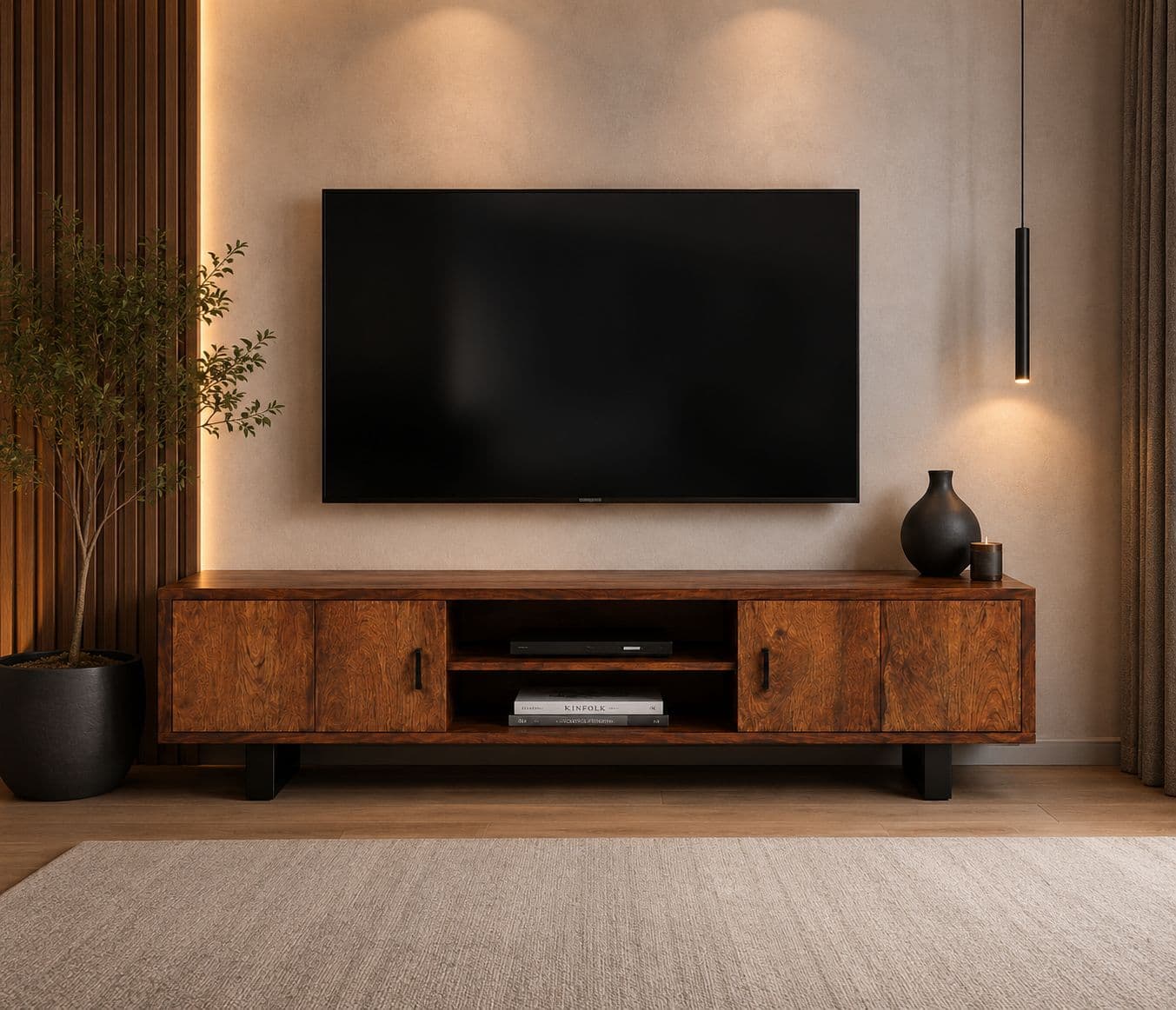 Image 2 for Live Edge TV Cabinet Solid Acacia Wood Leg MS Metal
