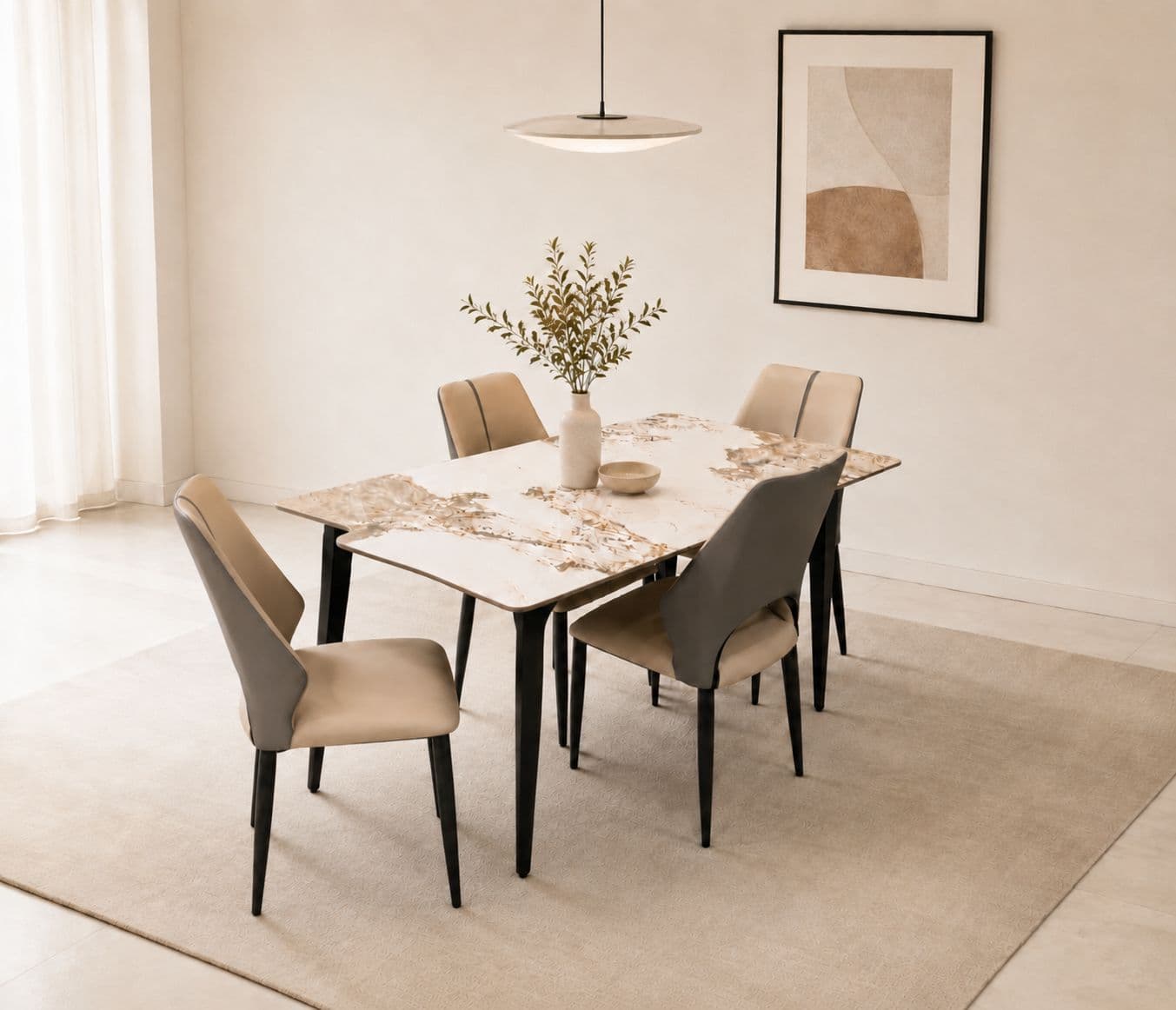 Dining Table 1+4 Seater C065+ Chair 99 Top Ceramic Chair And Base Metal (BTM)