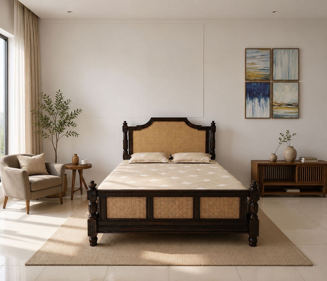 Image 3 for Surya Cot Queen Size 60x78 Without Storage Solid Sheesham (BTM)