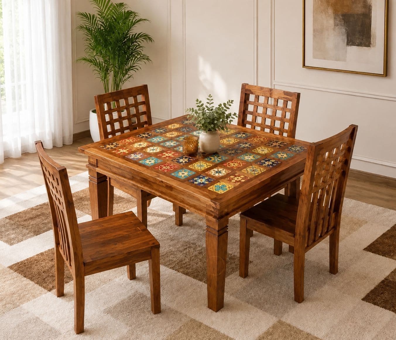 Image 1 for Tile Solid Sheesham Wood Dining Set (SCV_PKU)