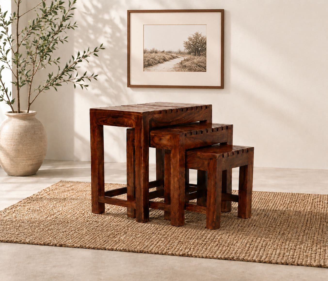 Image 1 for Patti Stool (Set of 3) Sheesham Wood (BGPKU) (OWD)