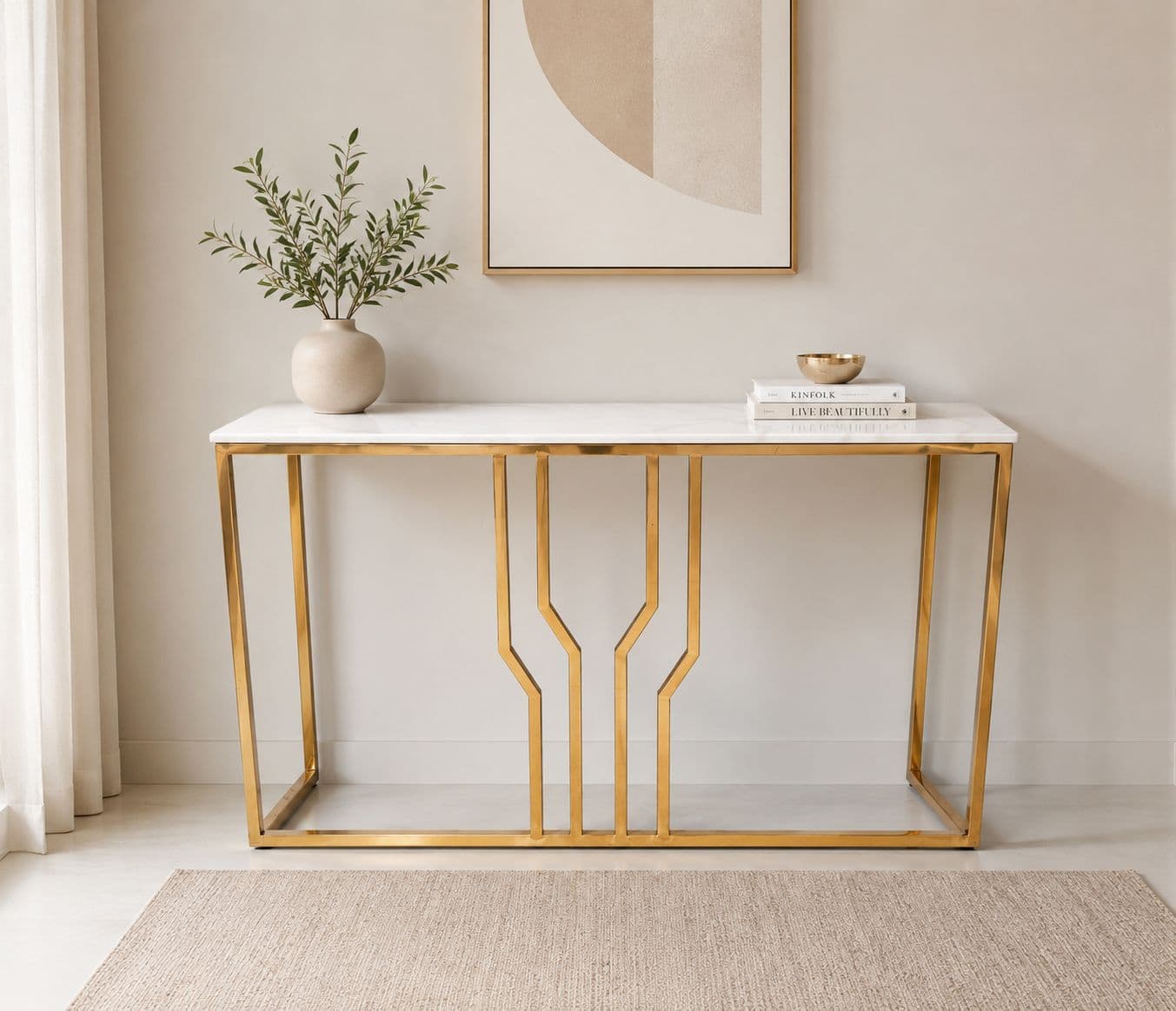 Con 957 Console Table Marble Top With PVD Gold Metal Base (BTM OTD)