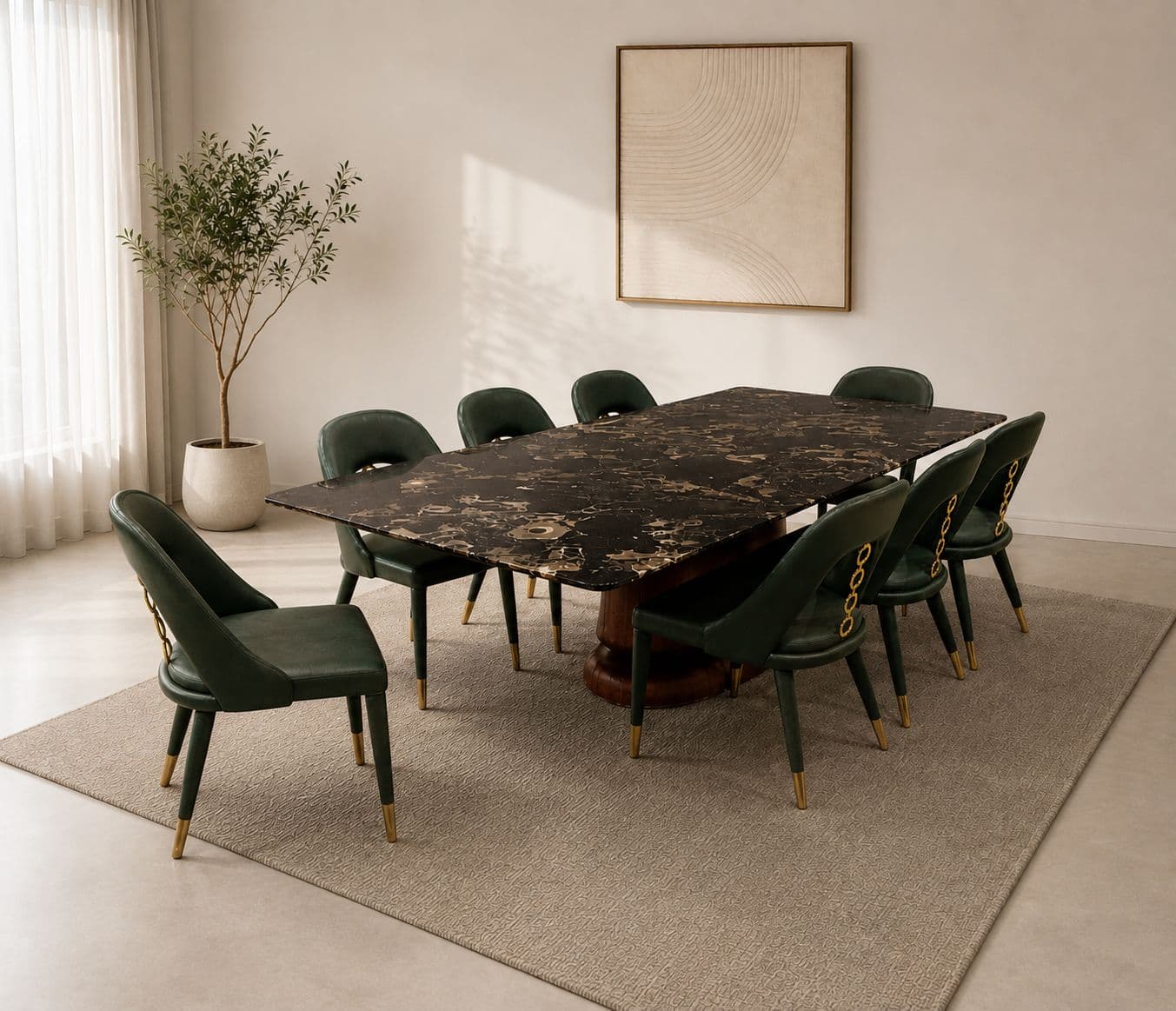Image 1 for Dining Set 1+8 Seater (2310/824) Wood Marble Top (Size - 7.3×3.8) & Leatherette (CP OTD)