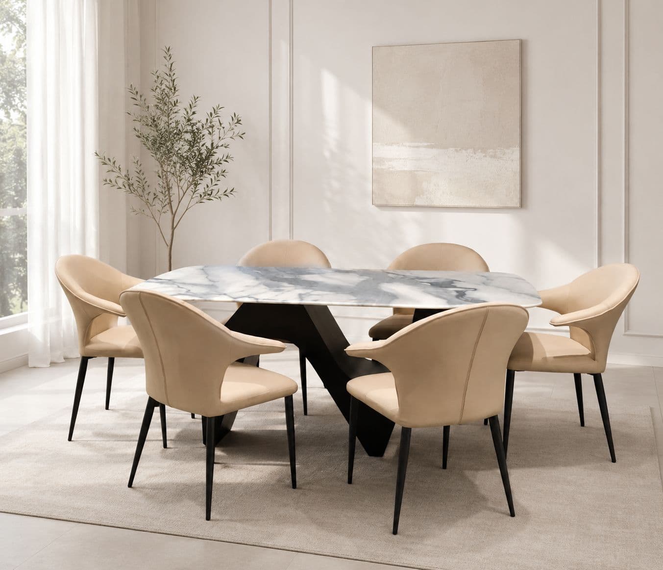 Dining Table T70/CY70 Grey 1+6 Seater With Marble Top (HYD OTD)