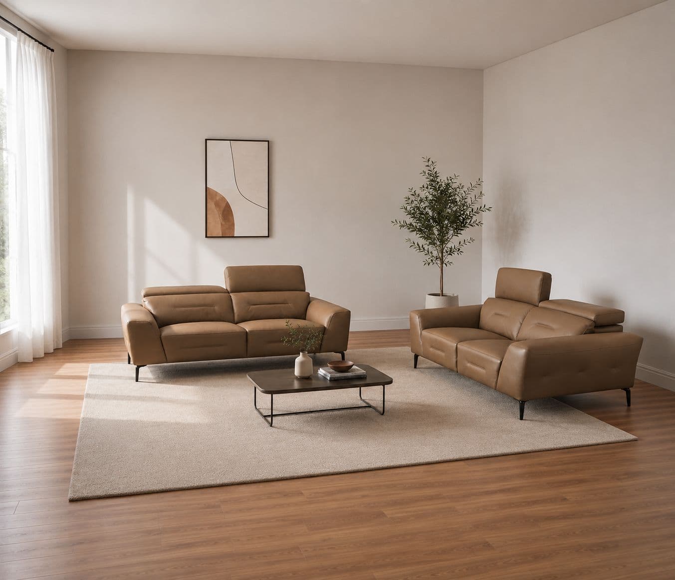 6327 Mocha Sofa 3+2 Seater Pure Leather (HYD OTD)