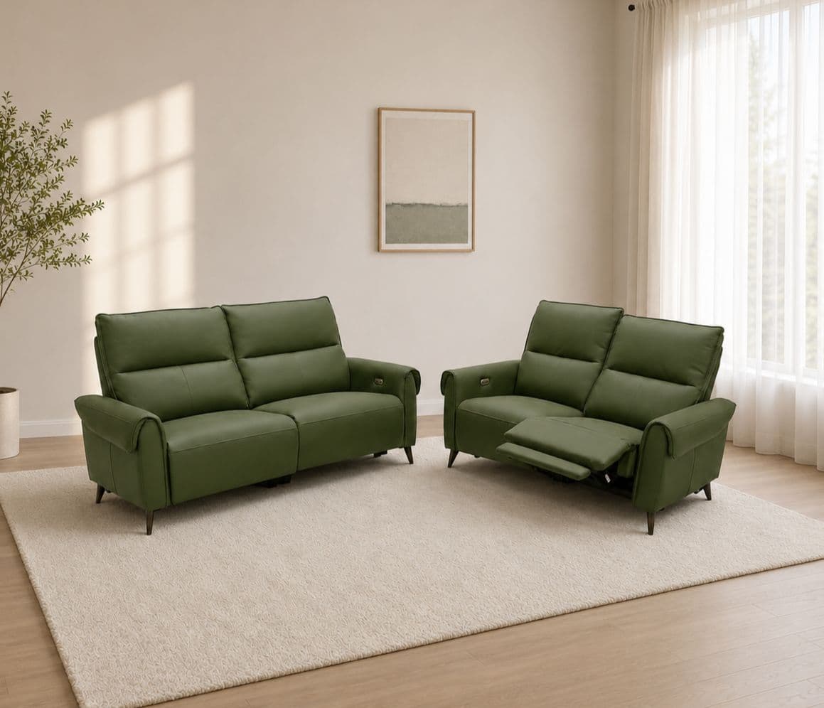 6695 3+2 Imported Sofa Set Electrical Recliner Seater A7005-70 Green Colour Leather (HYD)