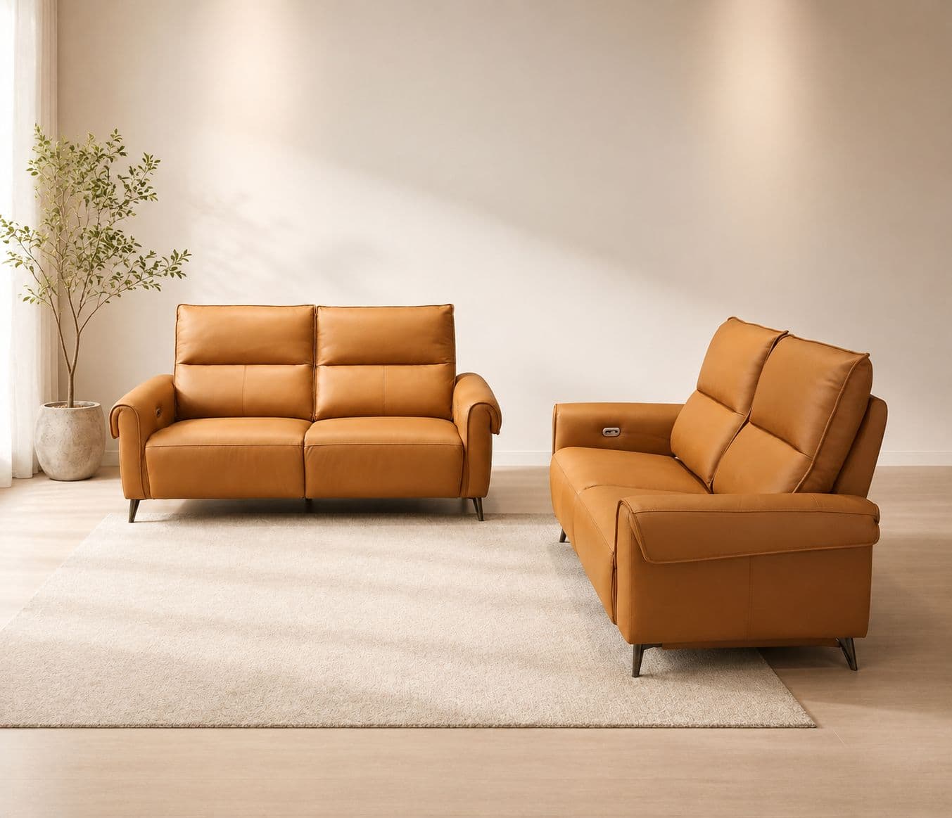 6695 3+2 Imported Sofa Set Electrical Recliner Seater A7009-70 Tan Colour Leather (HYD)