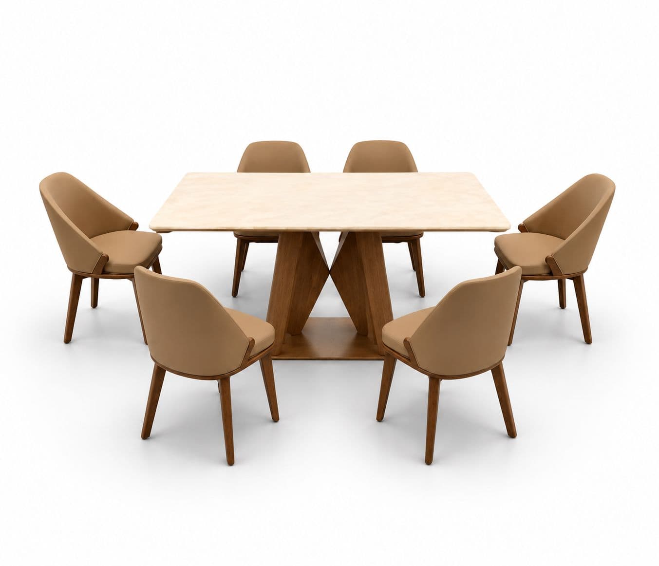 Image 3 for Dining Set 1+6 Seater Onyex Marble Top 1.7 + With Ash Wood Base 1096+DC2503 (HYD)