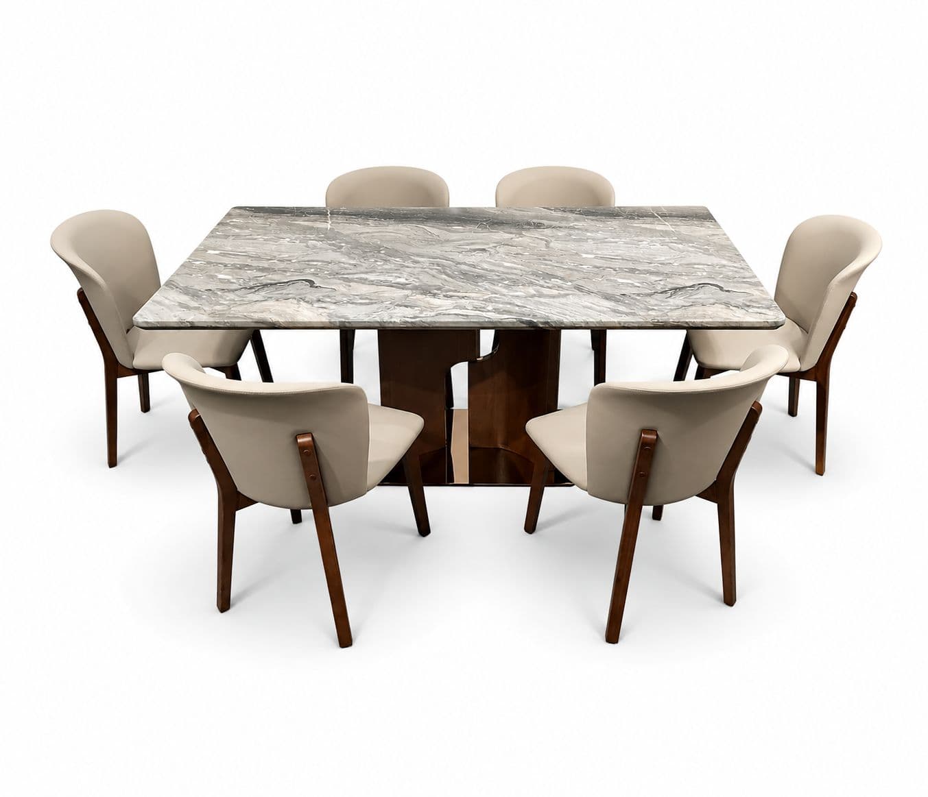 Image 3 for Dining Table 137/3983-6/863 With Marble Top And Ash Wood Base With Metal Support