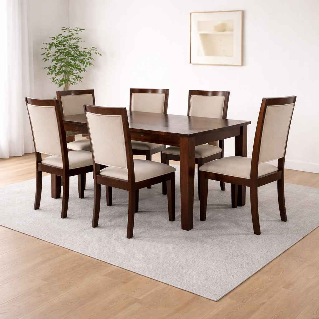 Image 1 for Rexa 6 Seater Ash Wood Dining Set with Premium Fabric Upholstery (WH) (BWD)