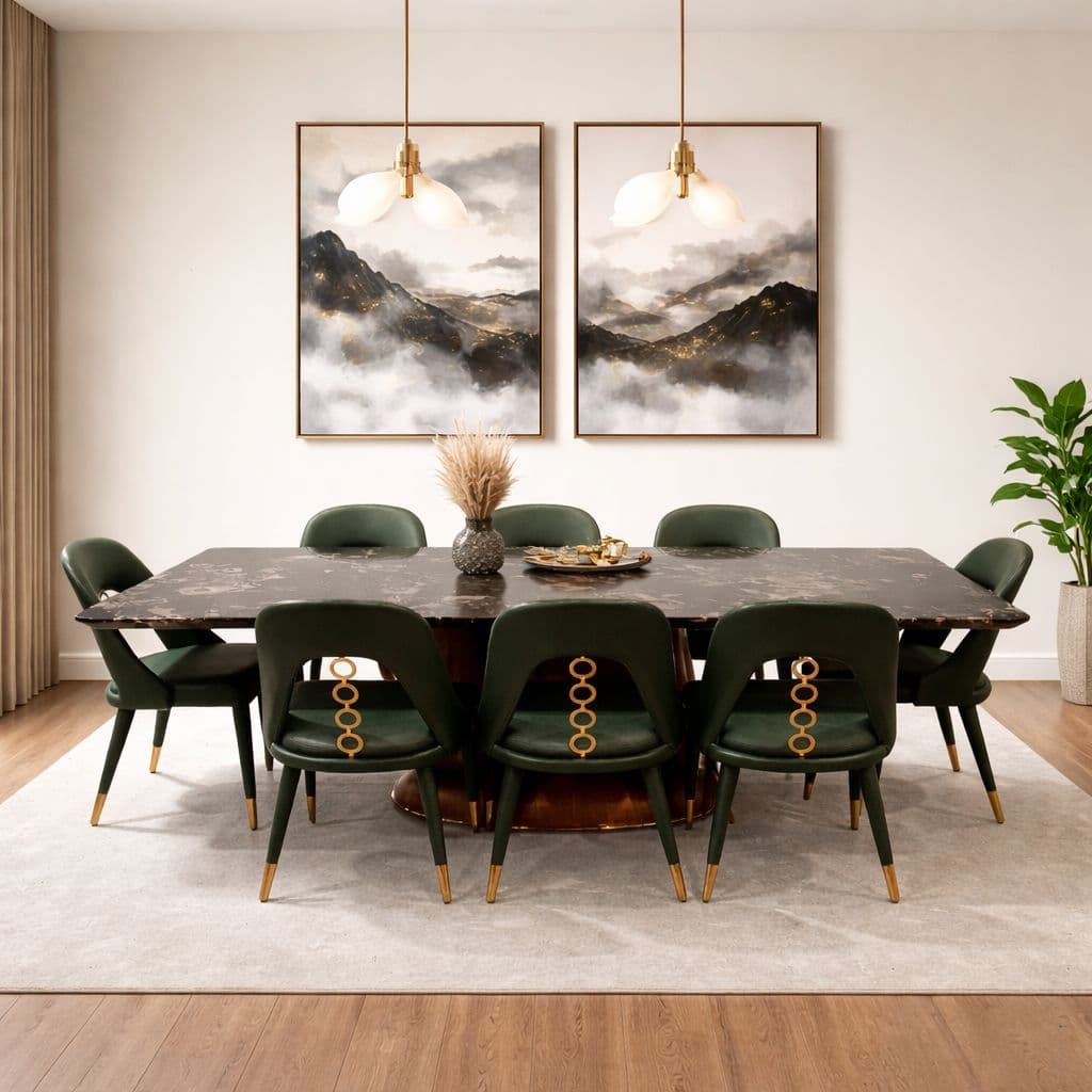 Image 4 for Dining Set 1+8 Seater (2310/824) Wood Marble Top (Size - 7.3×3.8) & Leatherette (CP OTD)