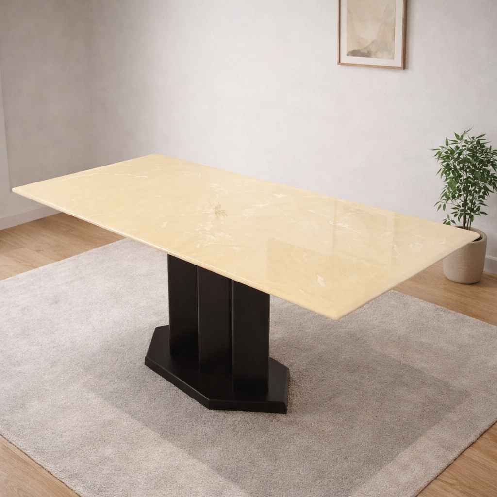 Image 1 for Candy 6 Seater Marble Dining Table with Wooden Base