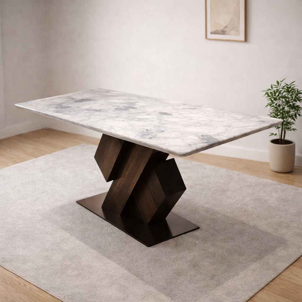 Image 1 for Irish 6 Seater Marble Dining Table with Wooden Base 6X3