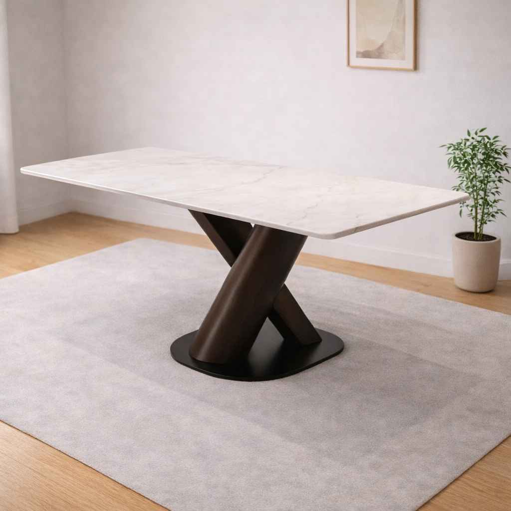 Image 1 for AXE 6 Seater Marble Dining Table with Wooden Base