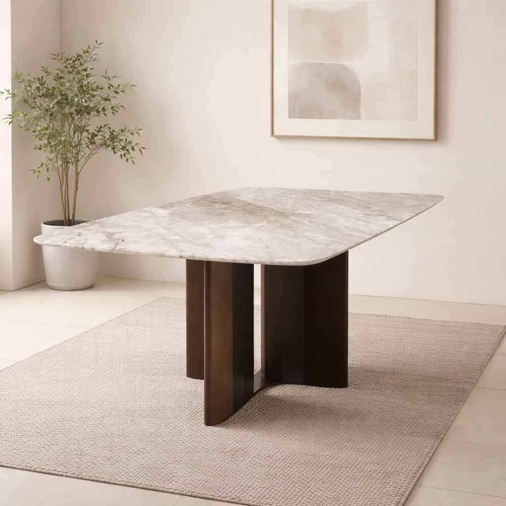 Image 1 for 995B 6 Seater Marble Dinign Table with Wood Base
