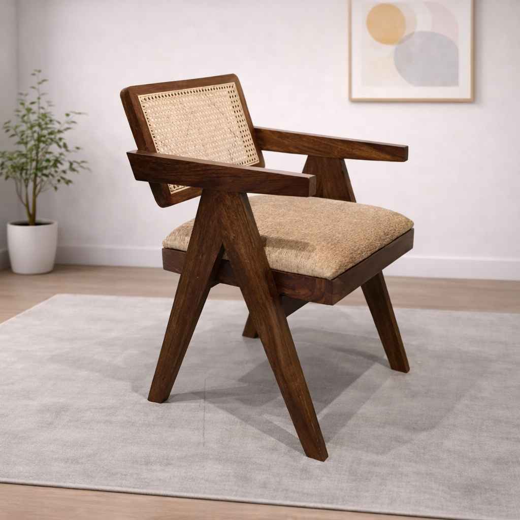 Image 1 for Roma Solid Sheesham Wood Dining Chair with Premium Fabric Upholstery