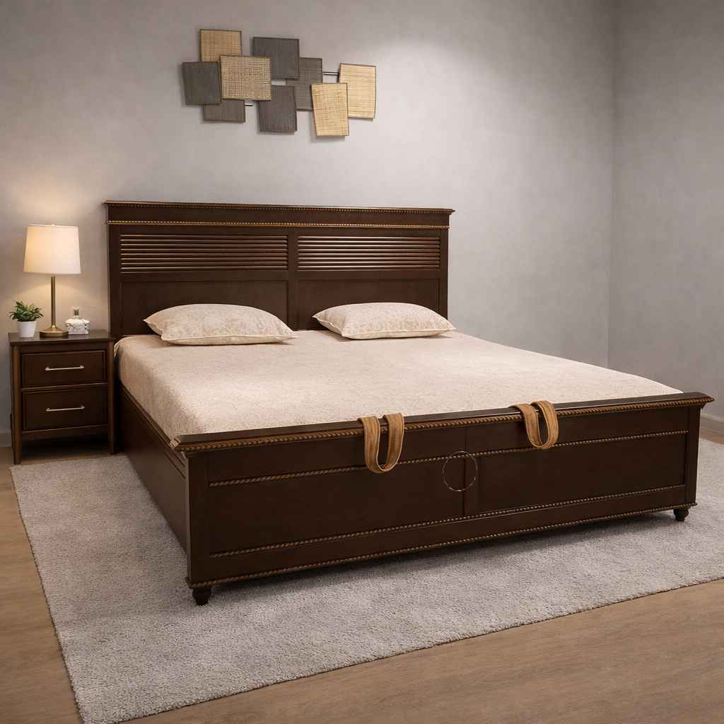 Image 1 for Chestnut King Sized Bed with Hydraulic Bed Box (WF)