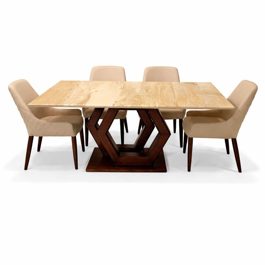Image 3 for DC364/Dining Set 1+6 Seater DT Axon Dyna Marble Top Base And Chair Solid Ash Wood Leatherette (KORA OTD)