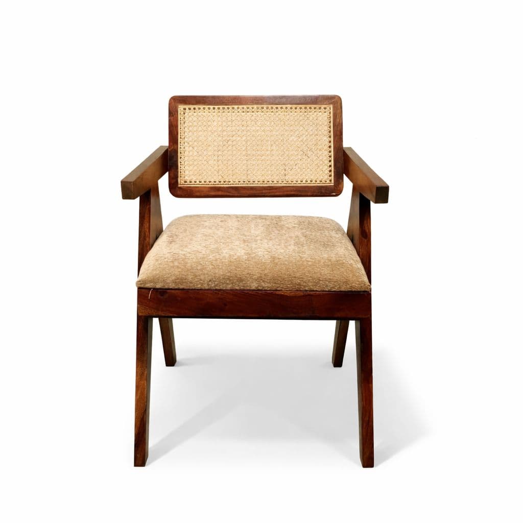 Image 7 for Roma Dining Set 1+4 Seater Sheesham Wood With Fabric Jute And Cane (HYD OTD)