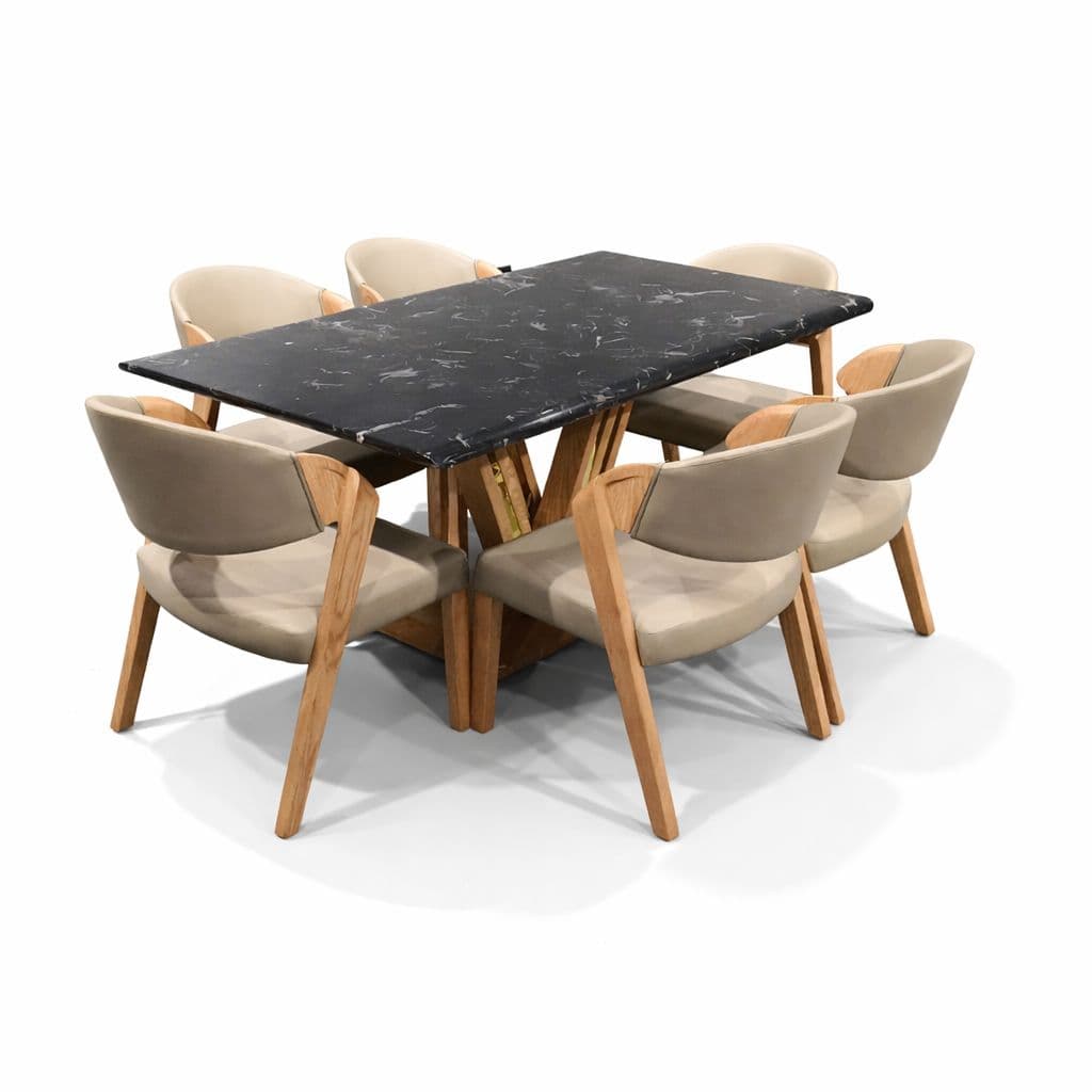 Image 2 for DT V/DC31/ PATA 1+6 Seater Chair Marble Top-Art Leather With Ash Wood PVD RMR (BS-CP)