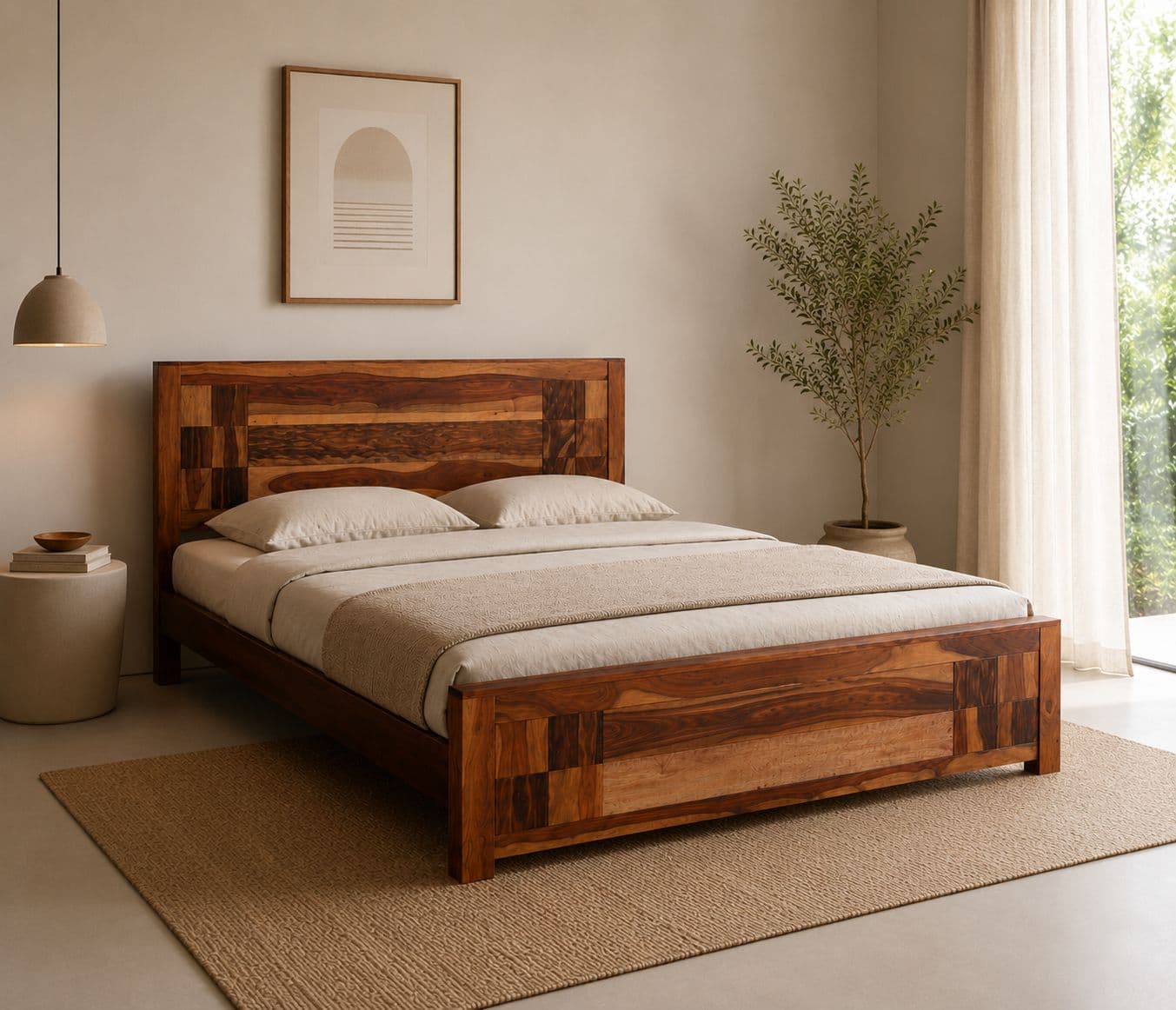 Four Square Cot Solid Sheesham Wood Without Storage (SCV_PKU)