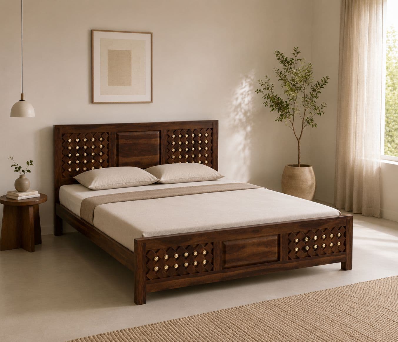 Image 1 for Barfi Design Cot Solid Sheesham Wood Without Storage (SCV_PKU)