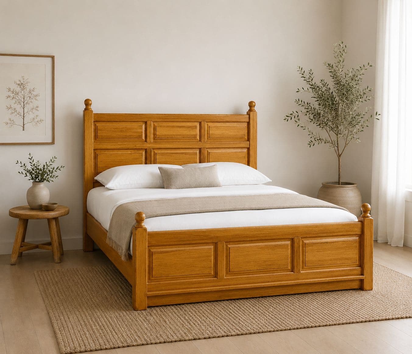 Pillar 6 Panel Cot Solid Sheesham Wood Without Storage (SCV_PKU)