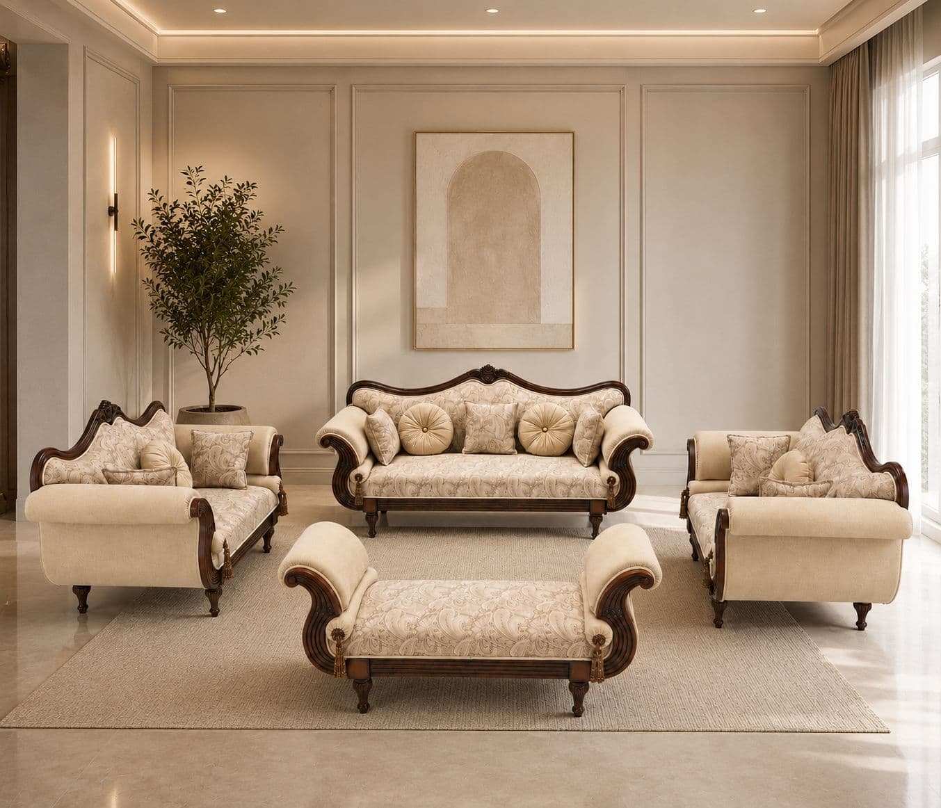 Jaipur Sofa 3+2+2 Seater With Teak Wood Frame And Fabric (HYD)