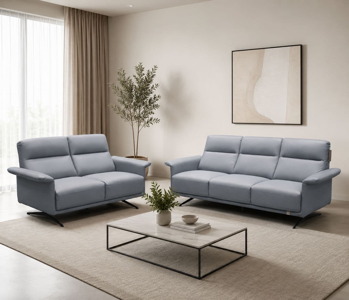 EM-0600 Sofa 3+2 Seater Body Touch Leather Fabric (CP OTD)