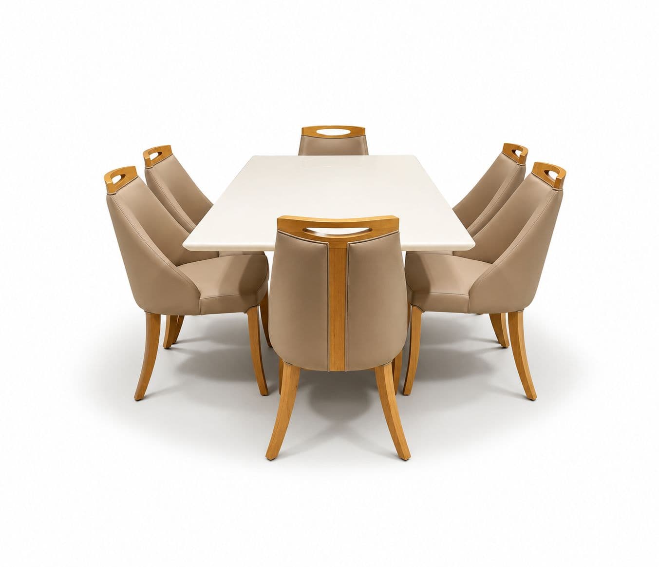 Image 5 for Sammy 6 Seater White Onyx Marble Dining Set with Premium Leatherette Upholstery (CP OTD)