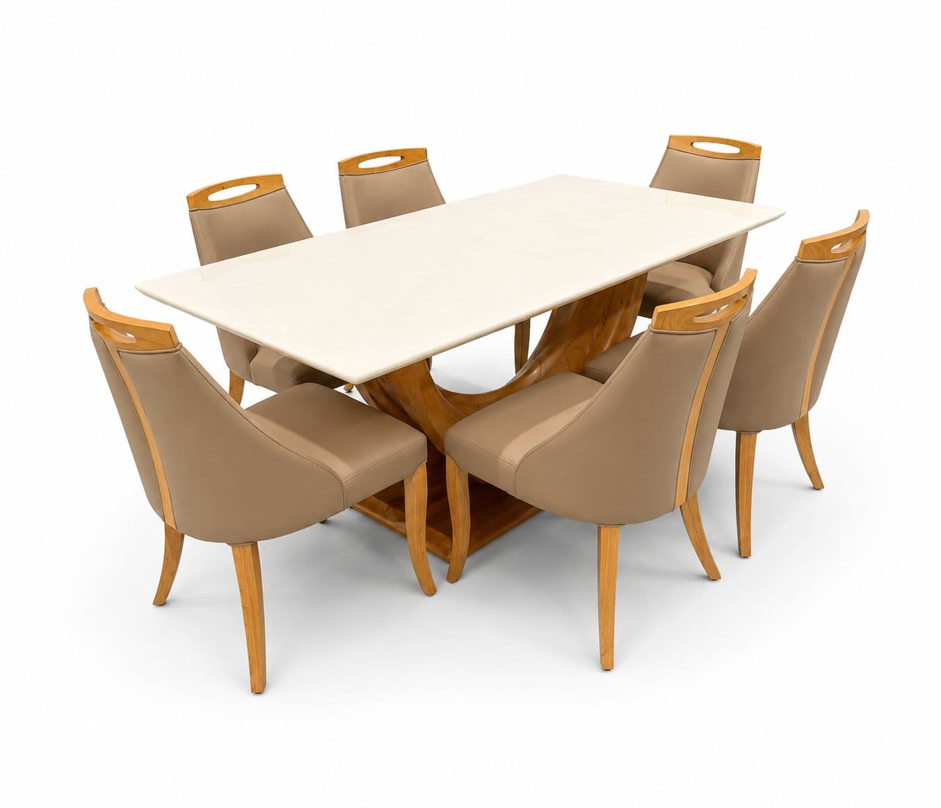 Image 4 for Sammy 6 Seater White Onyx Marble Dining Set with Premium Leatherette Upholstery (CP OTD)