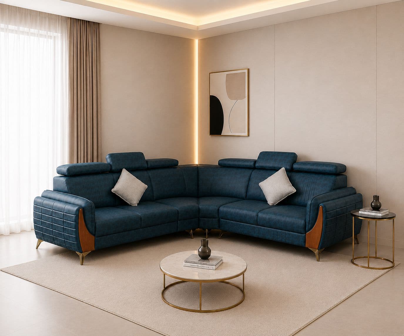 Masafi Corner L- Shape Sofa Solid Neem Wood (ZAM) (OWD)