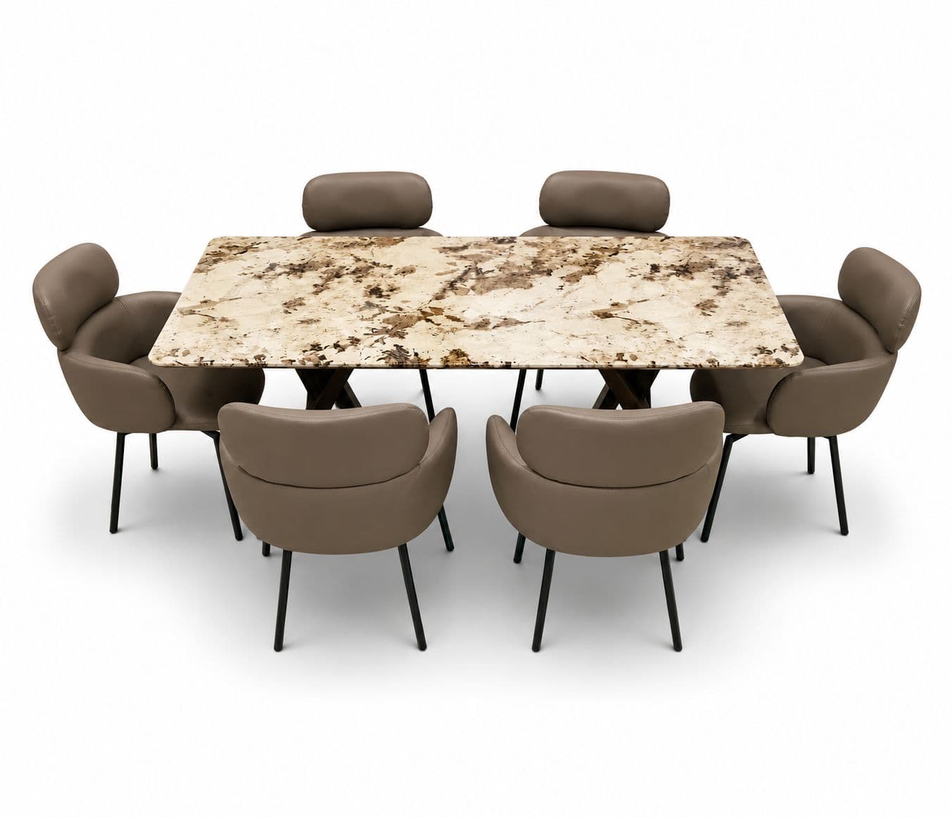 Image 3 for Dining Set 370/2450+DC2450 Rotable Chairs Marble Top Ash Wood With Metal Base (HYD)