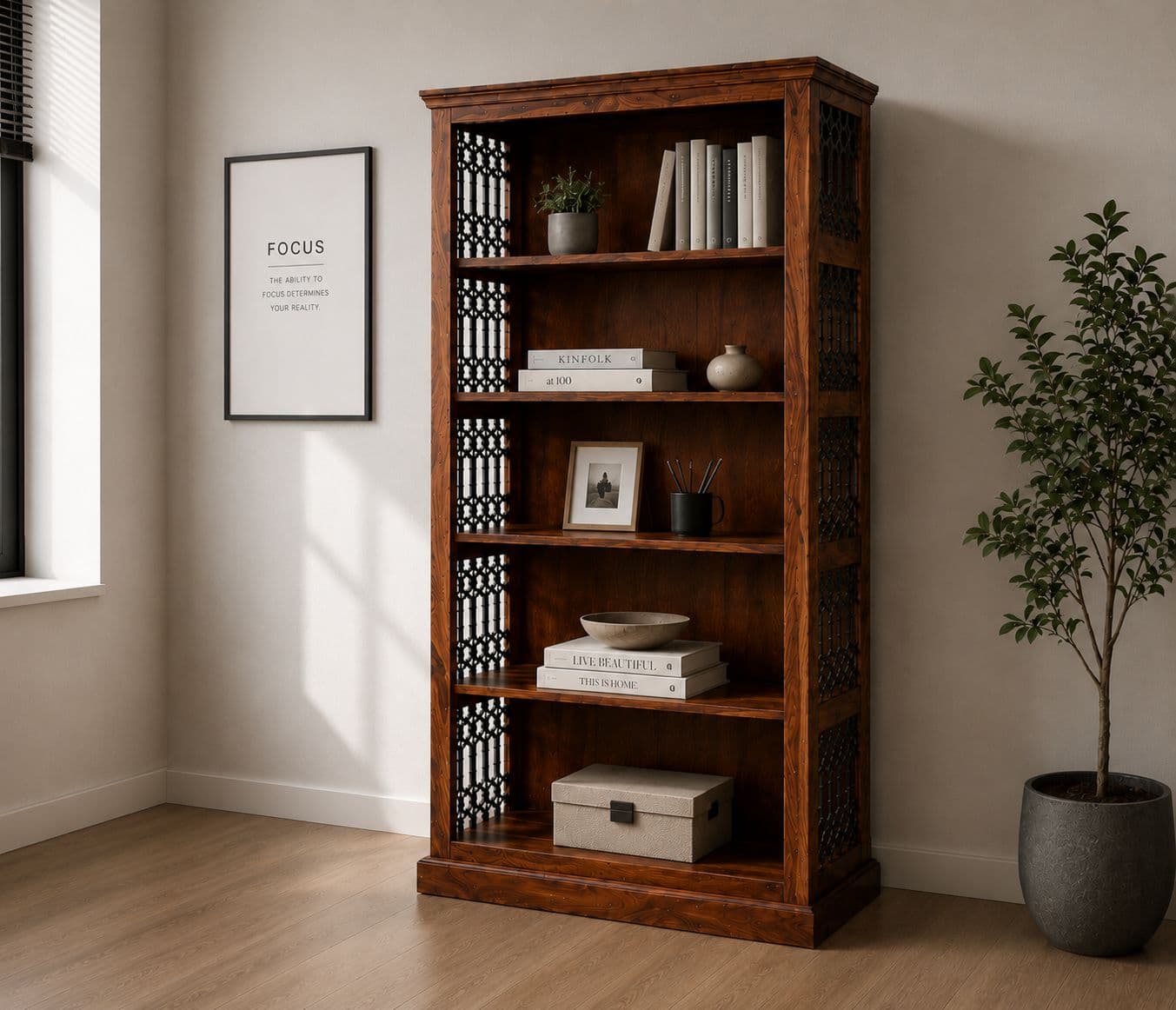 Image 1 for Solid Sheesham Wood Book Shelf (Honey Finish)(SCV_PKU)