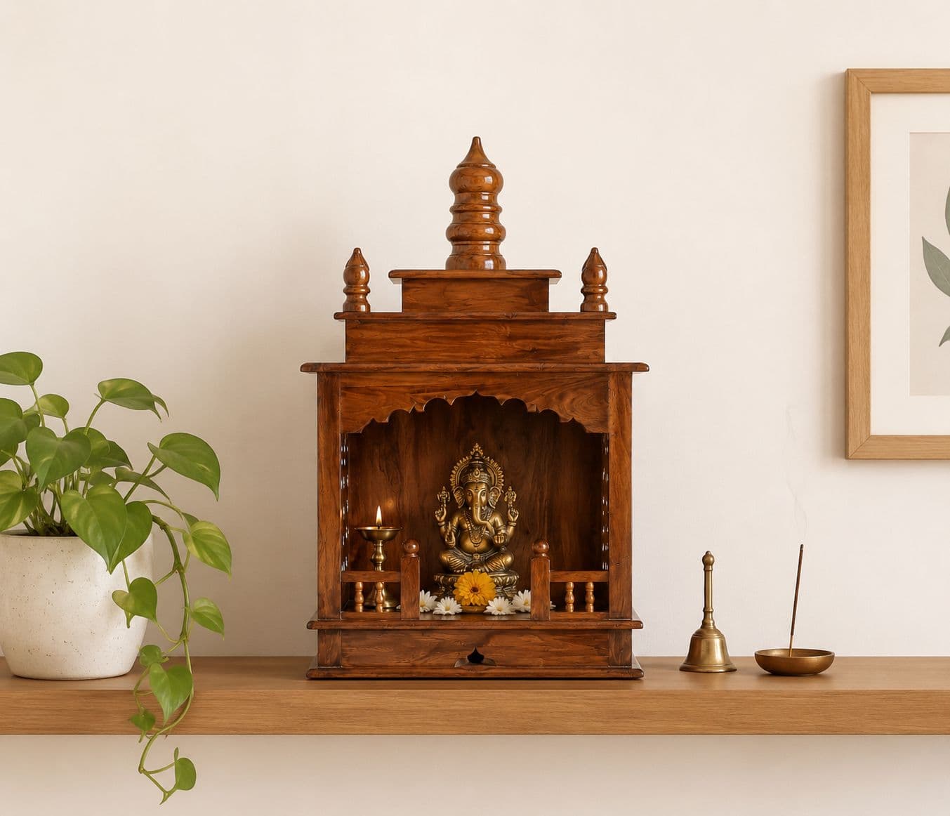 Nyasa Pooja Mandir Solid Sheesham Wood (Honey Finish) (SCV_PKU)