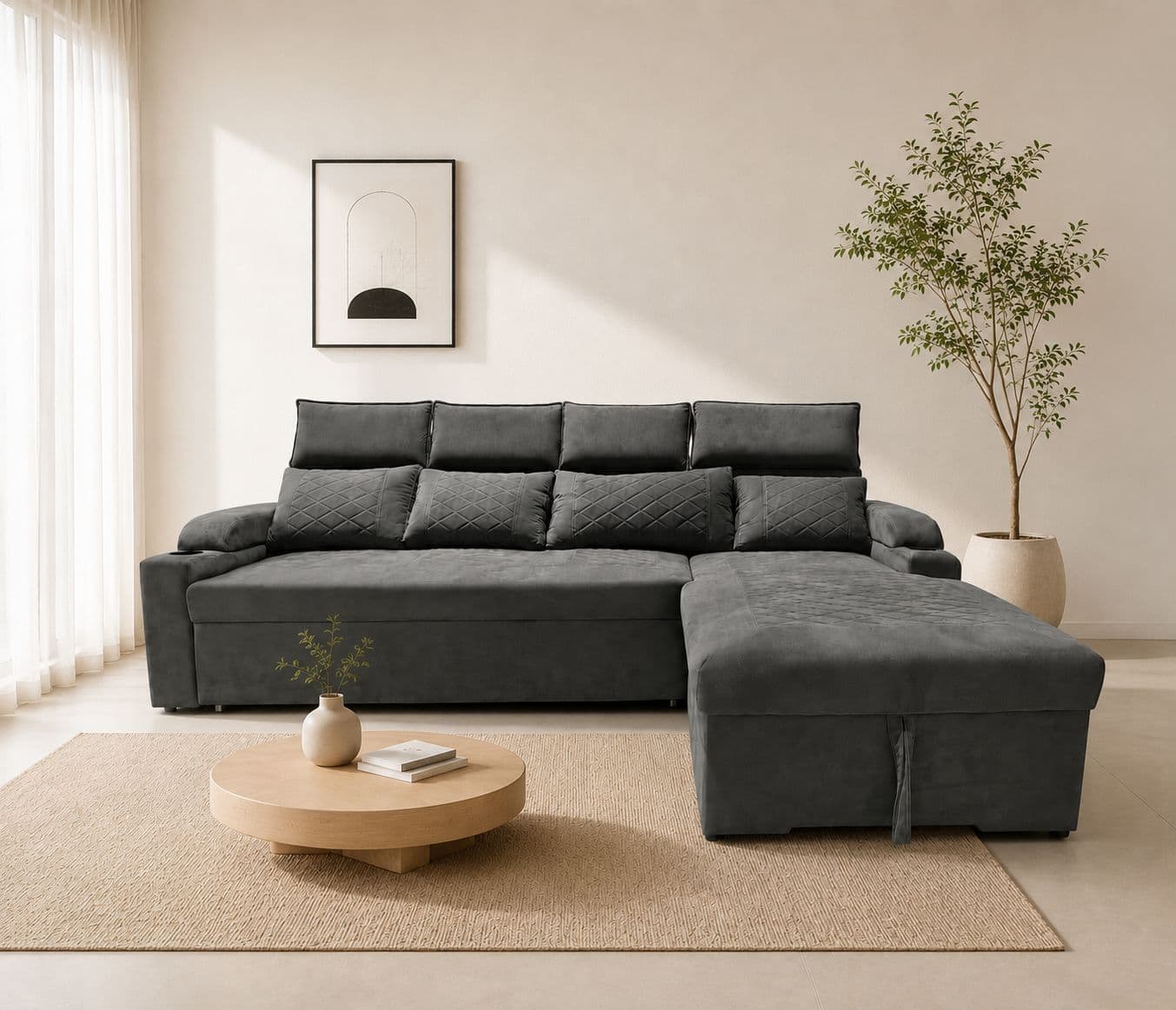 Dreamer 3+Lounger Sofa Cum Bed Storage Camden Textured Fabric (WF OTD)