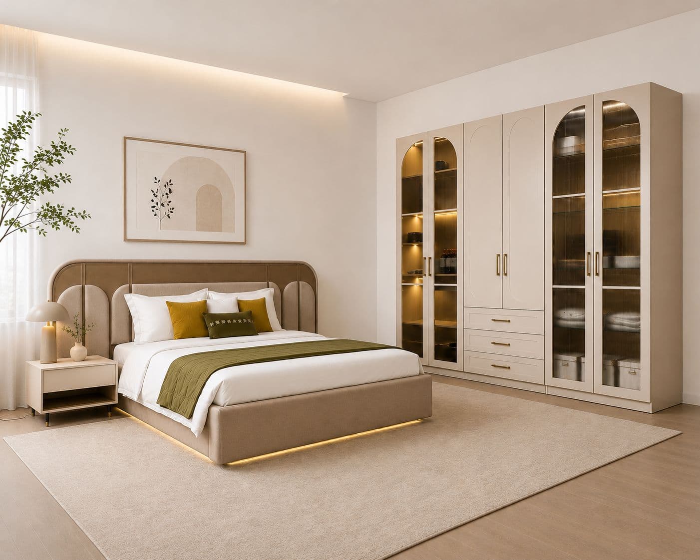 45006 Bedroom Set Size 72x78 With Hydraulic Storage 2 Bed Side Table + 6 Door Wardrobe (BTM)(WF OTD)