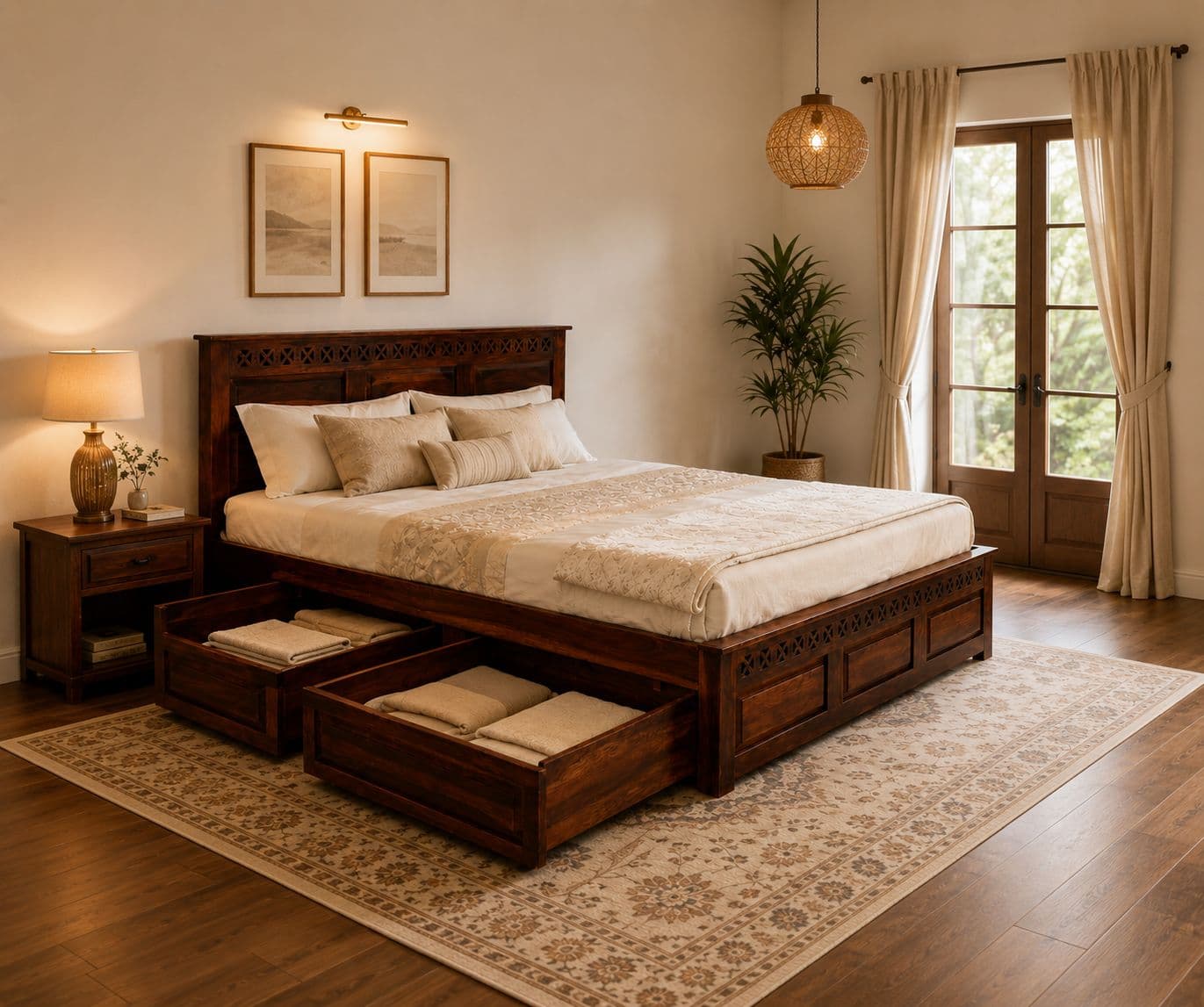 Image 1 for Rudolf King Size Box strorage Shesham Wood Storage Premium Solid Sheesham Wood Honey Finish (WF)(EC)