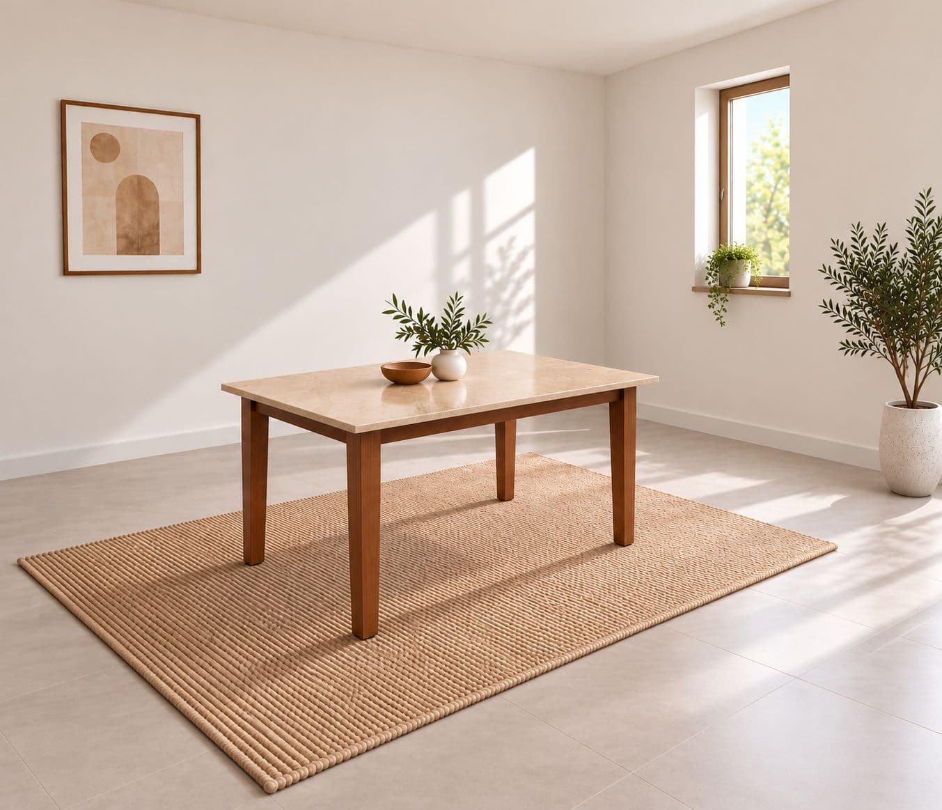 Image 2 for New Model Dining Table 1+4 Seater Marble Top with Rubber Wood and Leather
