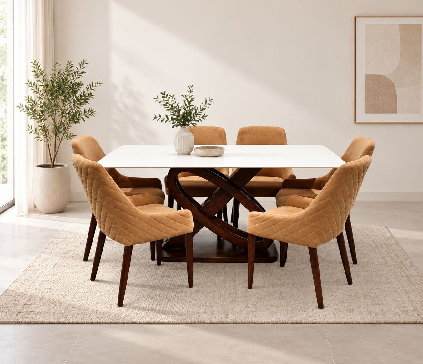 DT52/DC364/SWIS. RMR Dining Table 1+6 Seater Marble Top (BS-CP)
