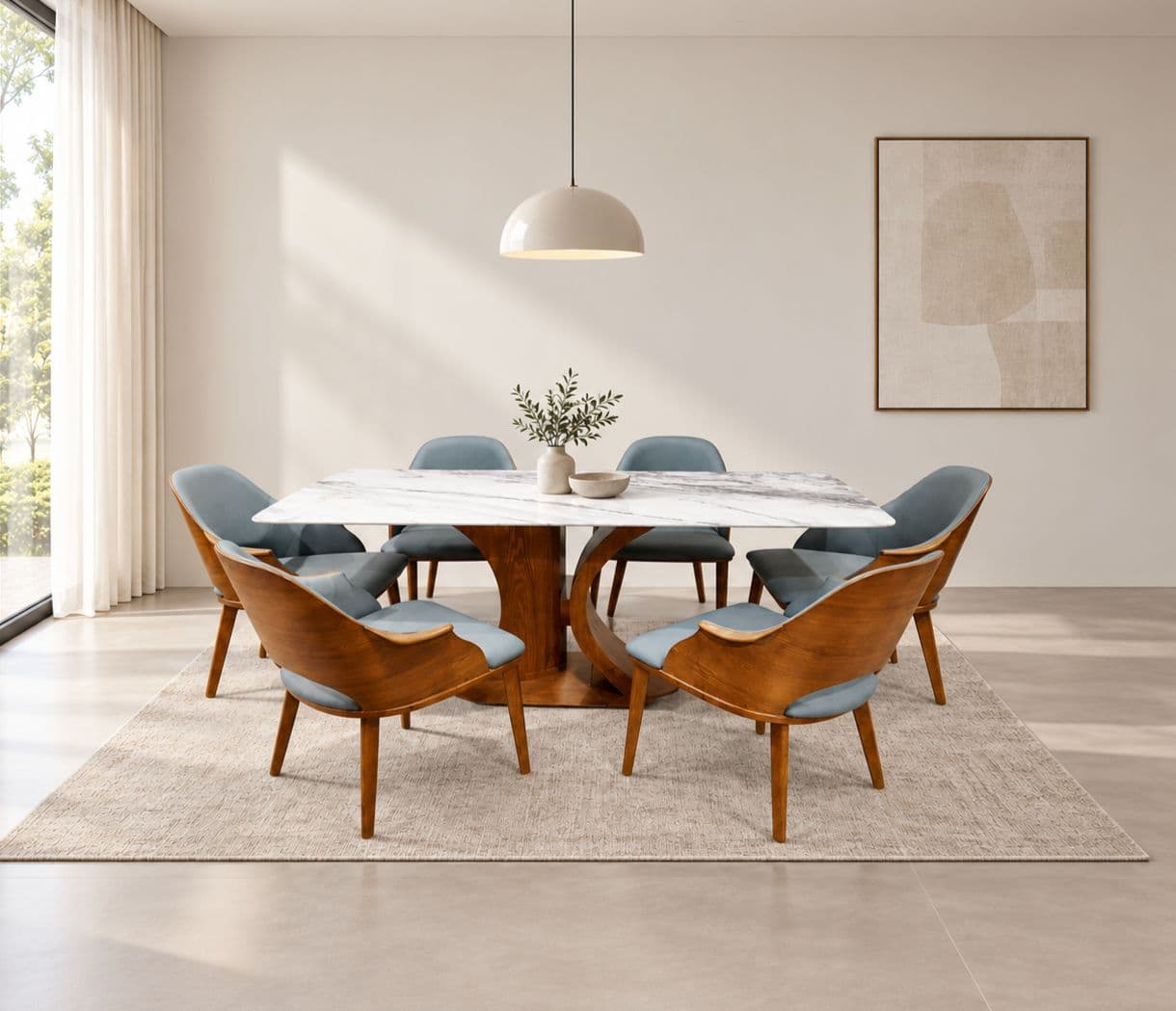 Dining Table Marble Top SY09+Base 656+DC 2136 1+6 Seater (HYD OTD)