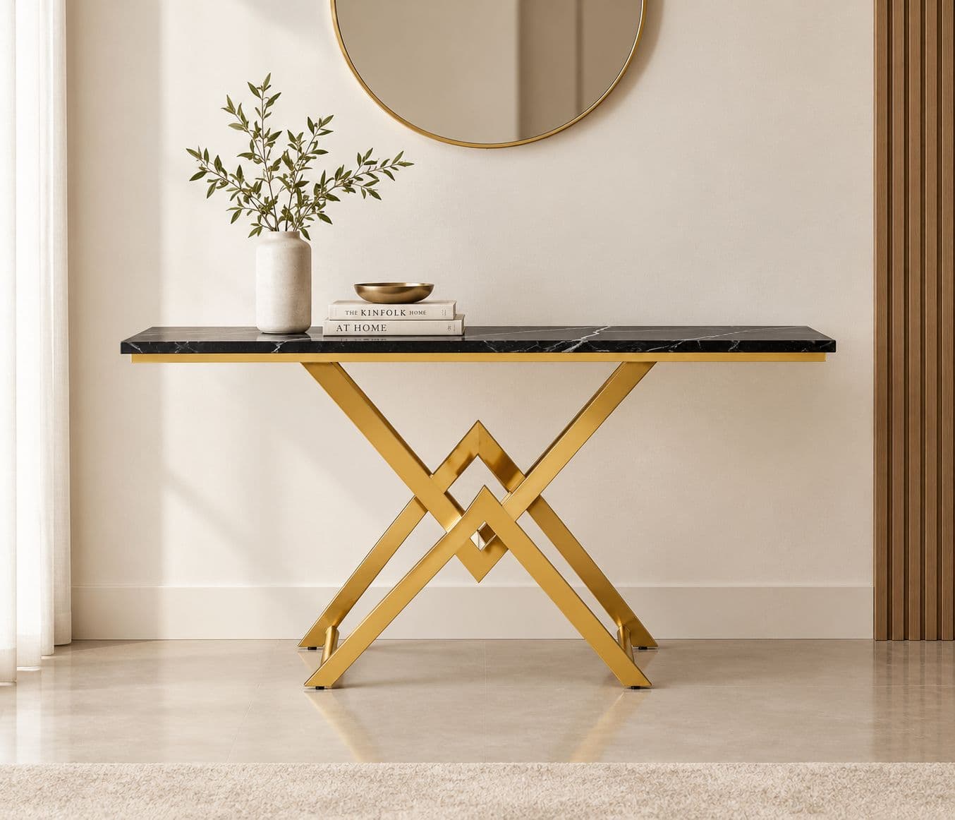 Image 1 for X-87 Console Table Marble Top With PVD Gold Metal Base (HYD OTD)