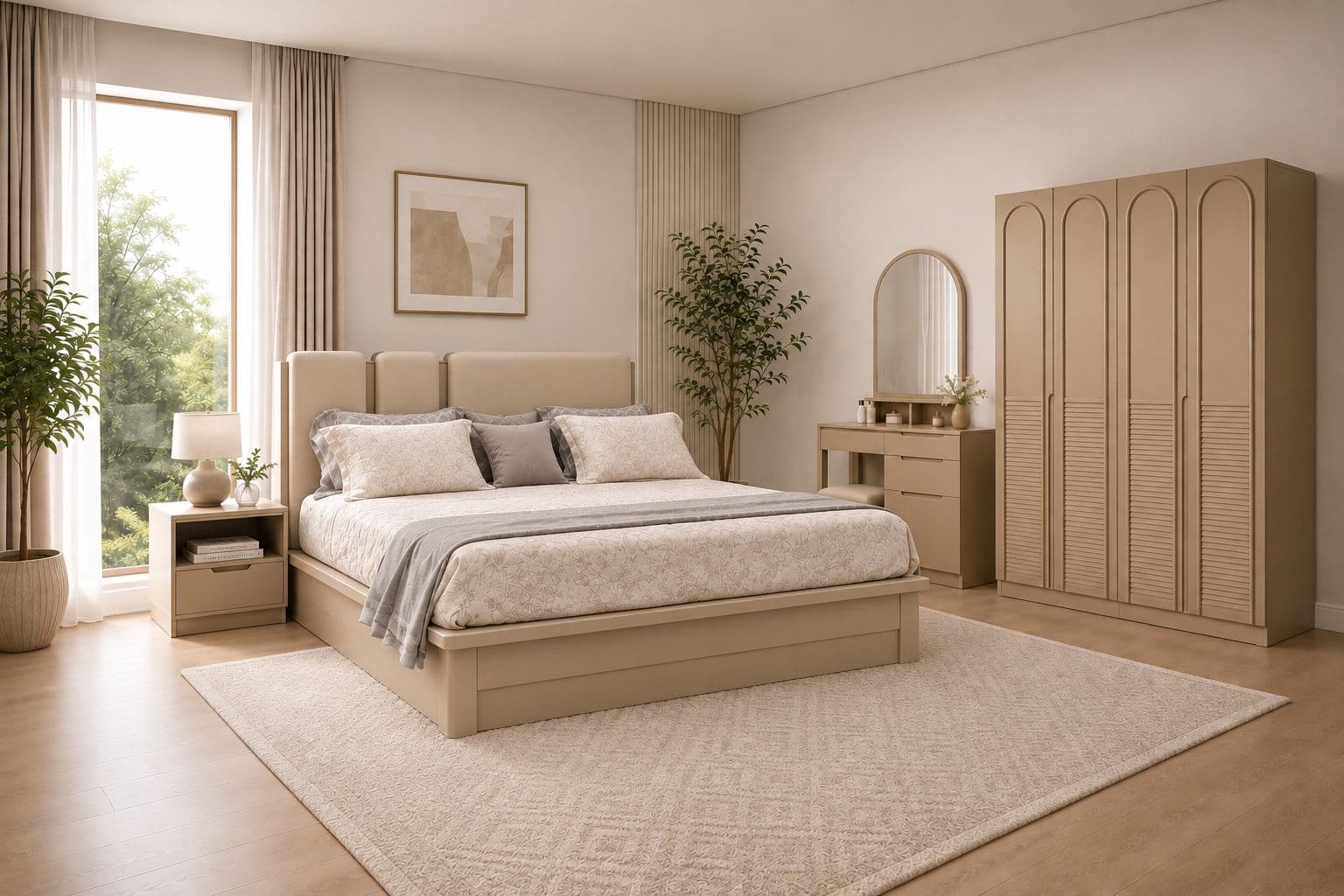 21006 Bedroom Set King Size 72x78 With Hydraulic Storage + 2 Bed Side Table + 4 Door Wardrobe (BSK OTD)