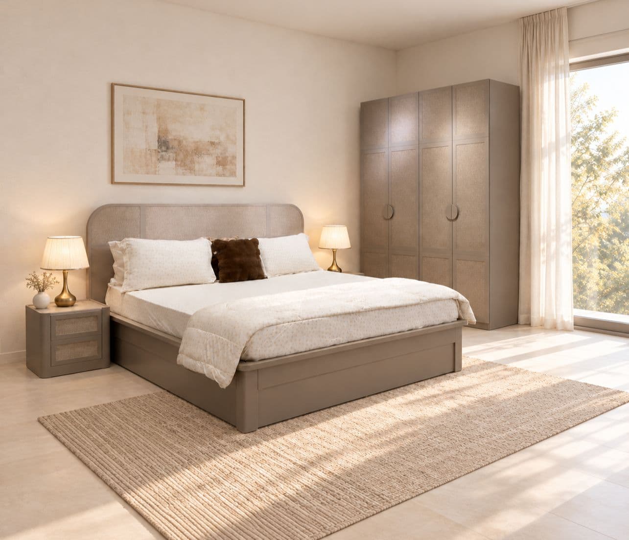 Image 1 for 45003 Bedroom Set King Size 72x78 With Hydraulic Storage + 2 Bed Side Table + 4 Door Wardrobe (WF OTD)