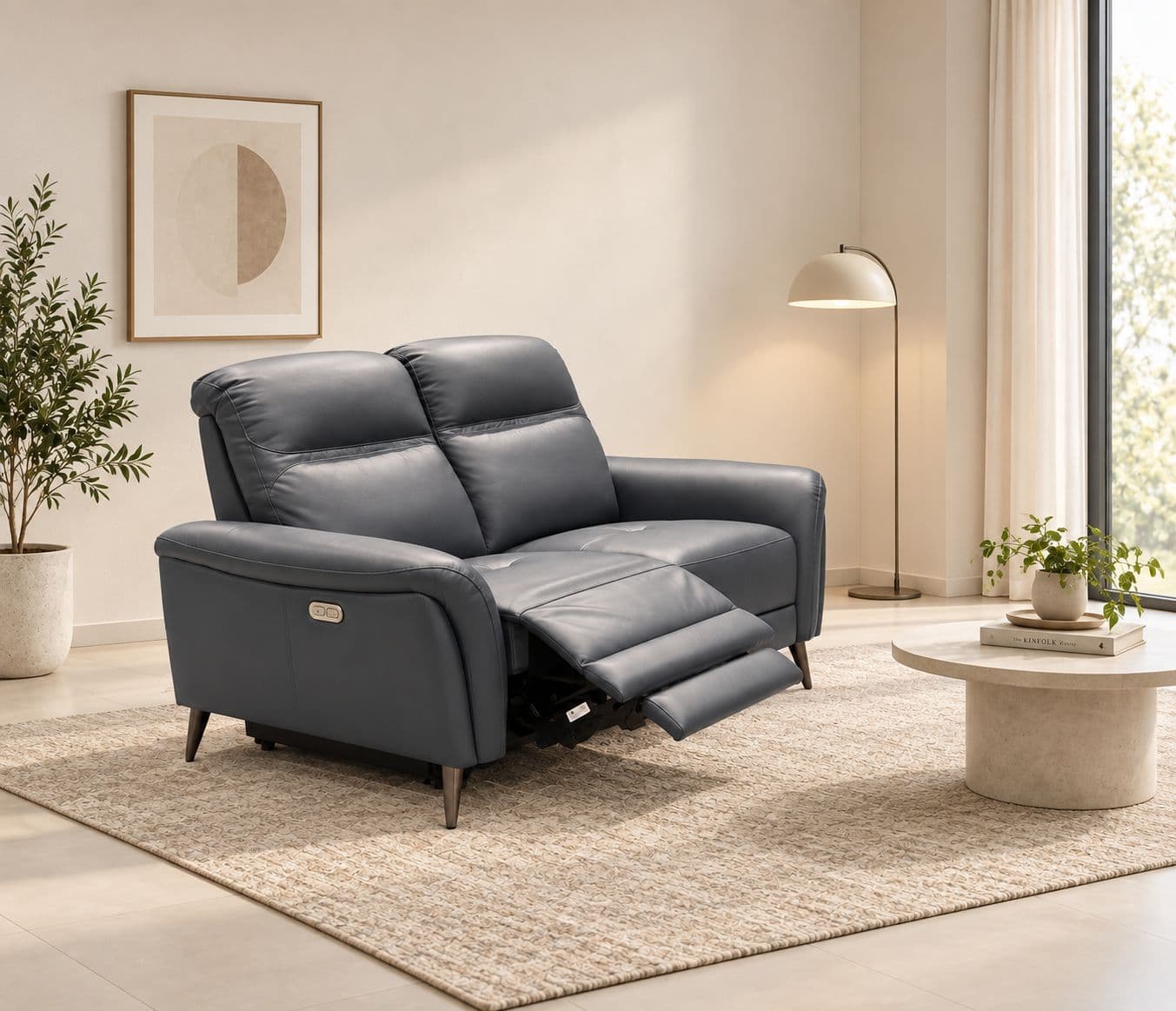6664 2 Seater Sofa Electric Recliner Half Leather (WH)