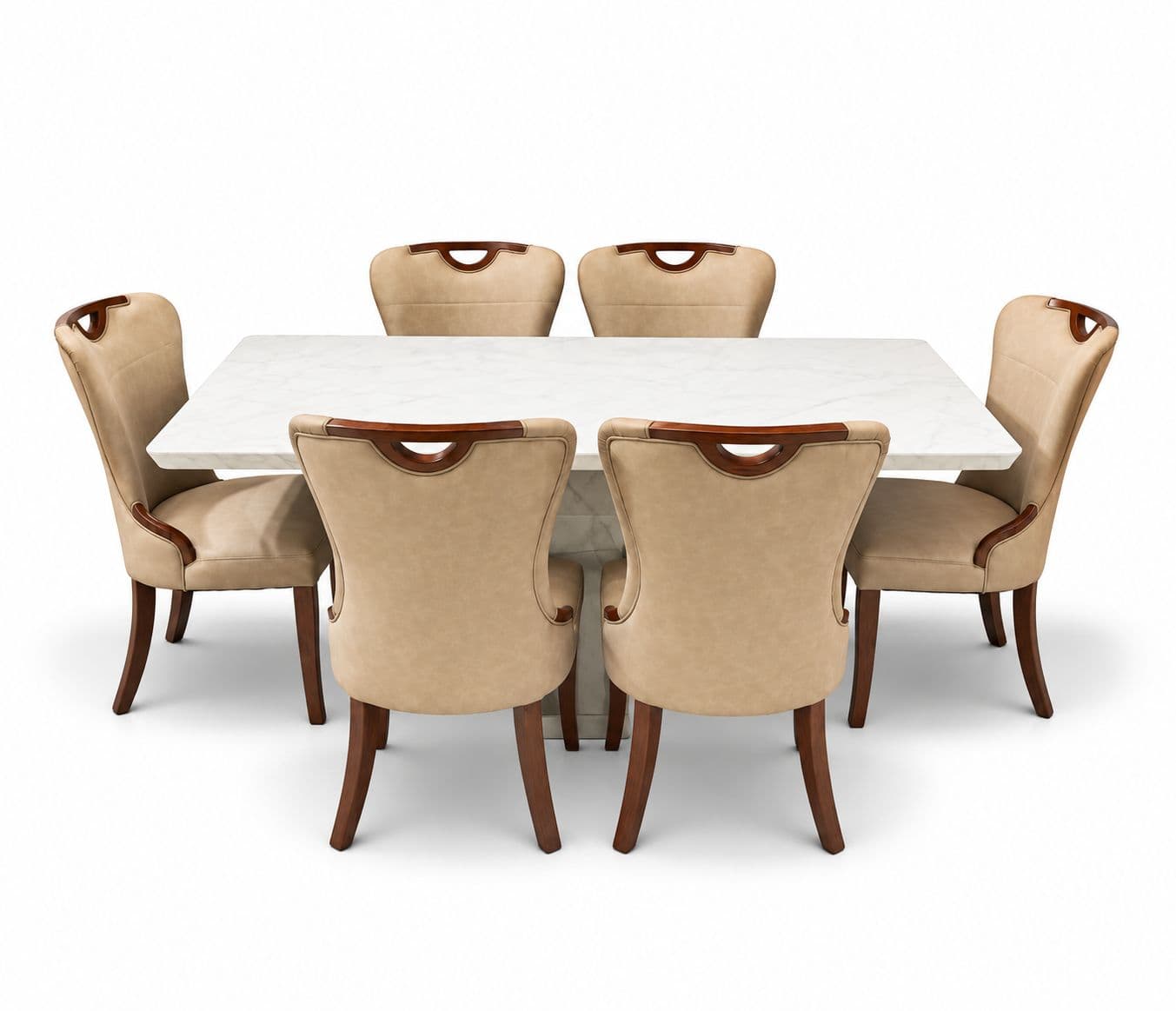 Image 4 for 3980 Dining Table 1+6 Seater 603 Chair Solied Rubber Wood With Artificial Marble Top (EC OTD)