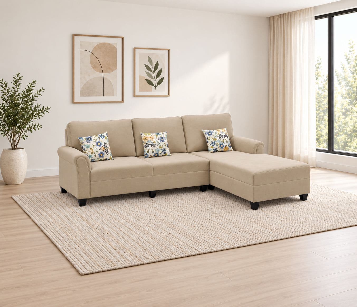 Image 1 for Aldo Sofa 3+Lounger With Cotton Jute Fabric (BTM)