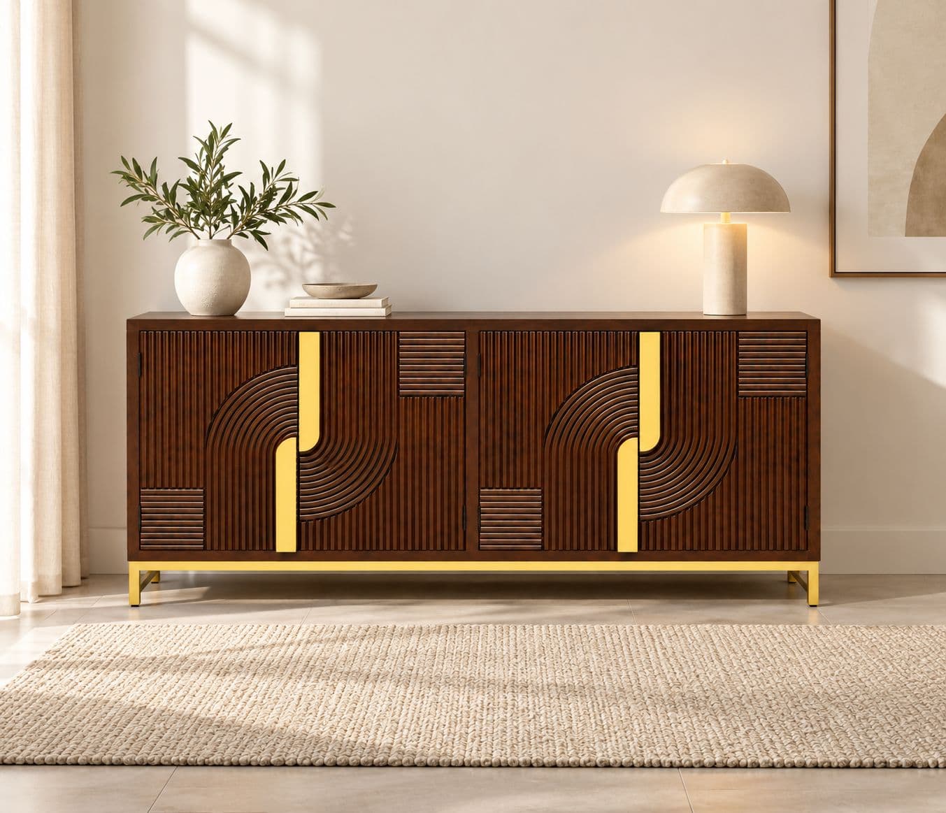 Fluted Side board With 4 Door Size 69"wX16"dX32" H (BSK OTD)