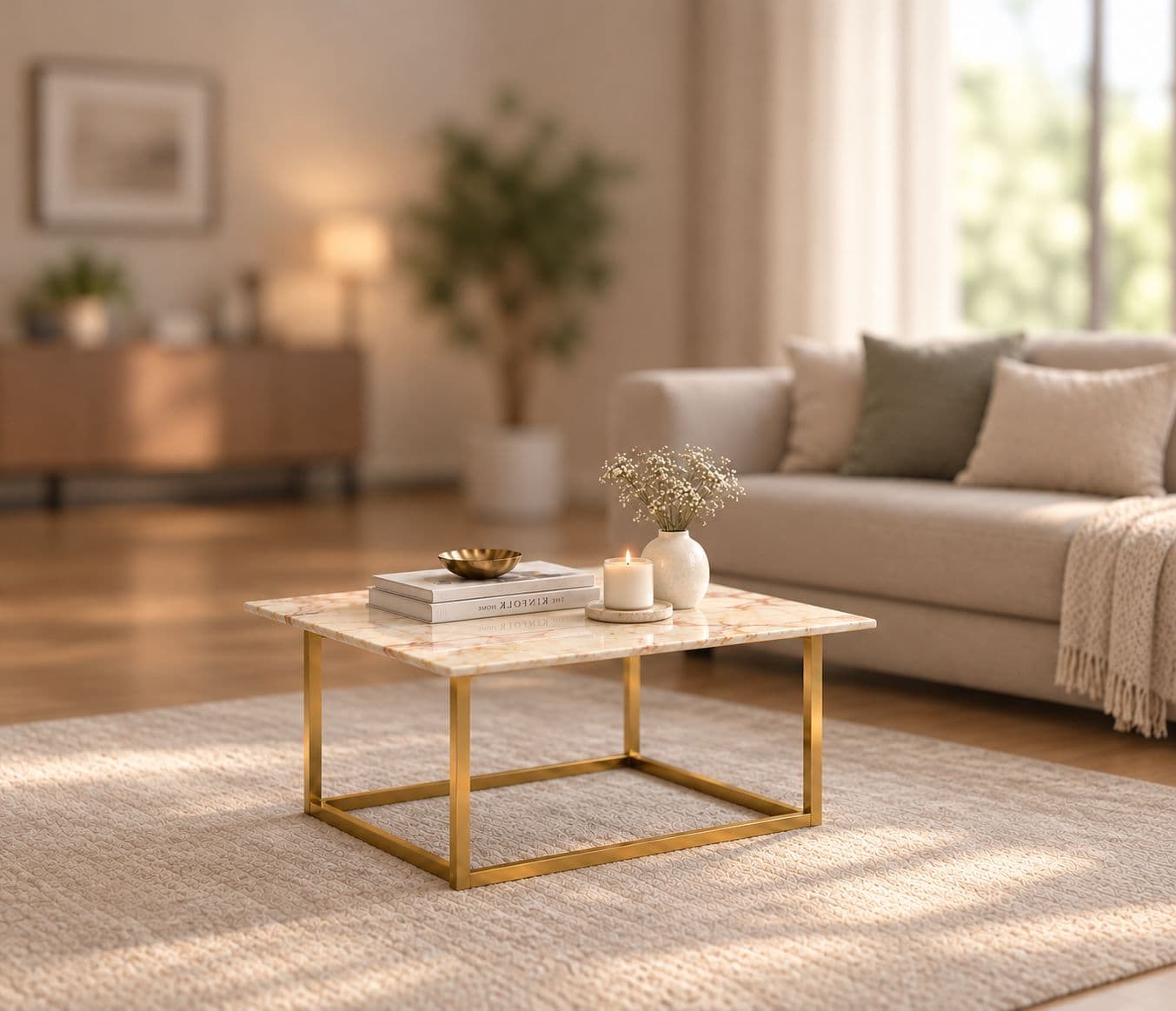PE1 CT 11 Natural Center Table With Marble With PVD Base (BTM)