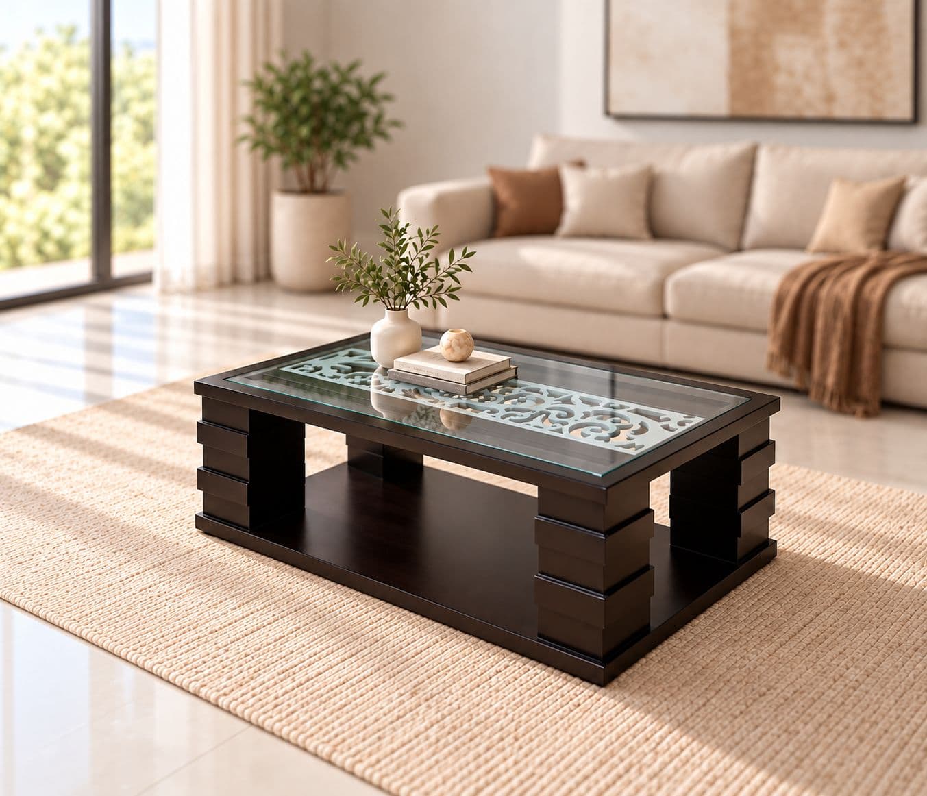 Silver Jalli Center Table With Glass Top (BTM OTD)